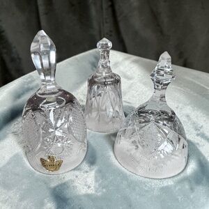 Trio of crystal & glass bells, beautiful chimes, Elegant Collectibles